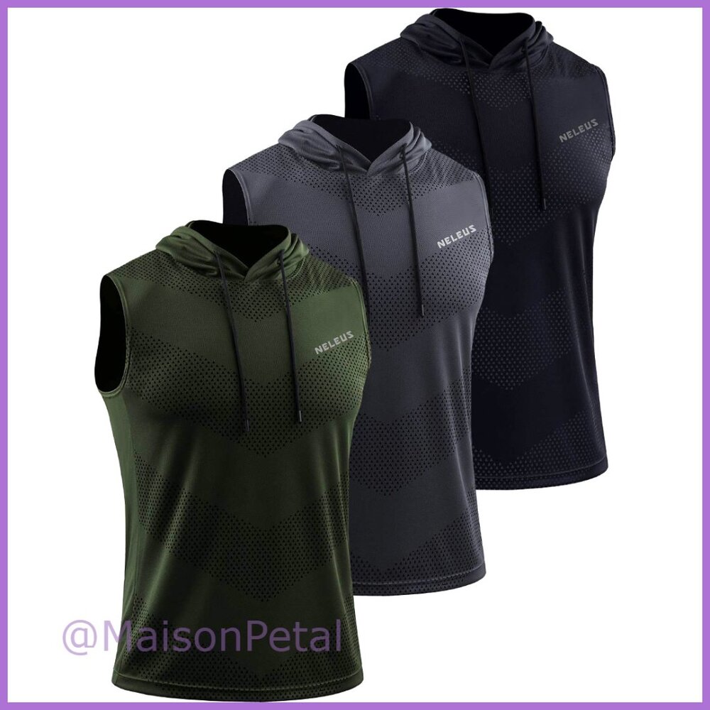 Men's Hooded Tank Top 3 Pack, Dry Fit Mesh Fabric, Slim Fit